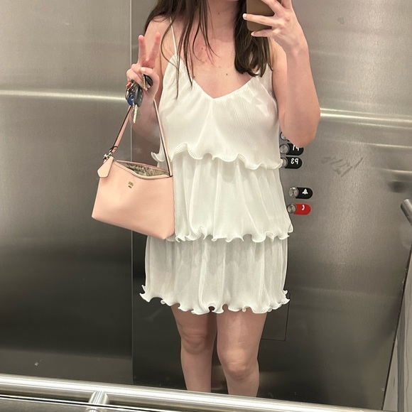 Tiered Flowy White Mini Dress - Picture 3 of 7